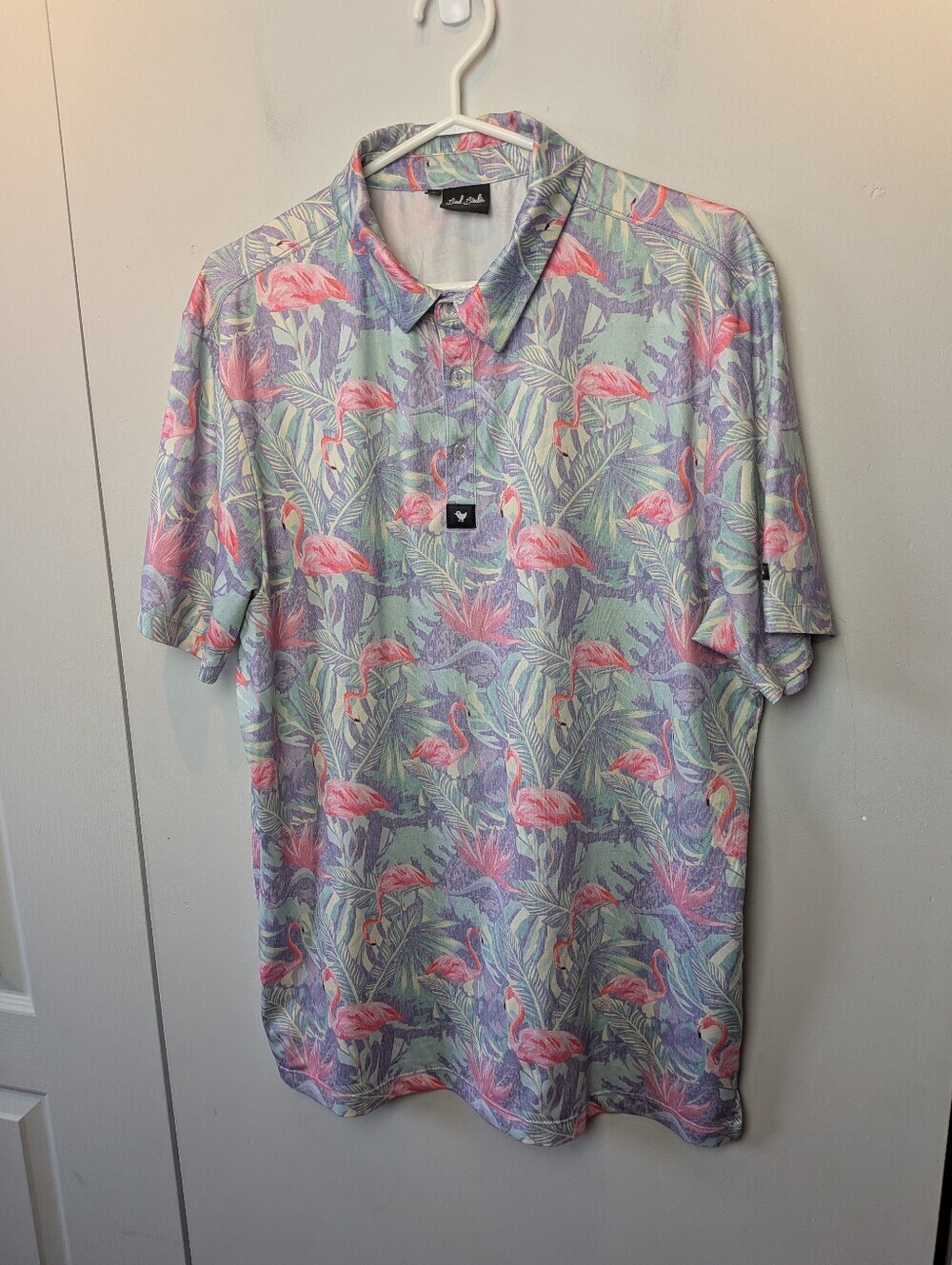 BAD BIRDIE Men Polo Tee shirt Size Large Golf Wear Active Flamingo Pattern